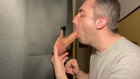 Anonymous bareback creampie at the gay gloryhole leads to loud moaning