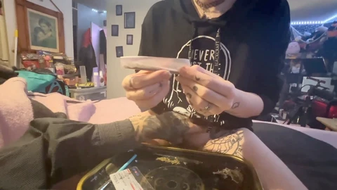 Tattoo artist, pussy fingering, goth girl