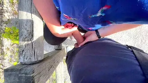 Big cock handjob, pov handjob, public cumshot