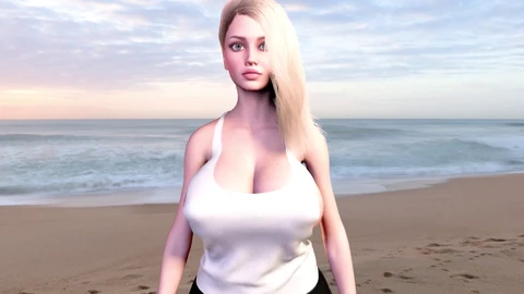 Big boob teen, beach, massive tits