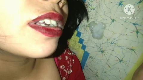 Newlywed Meenarocky celebrates Karva Chauth with her first deepthroat and a mouthful of cum in a special Hindi session